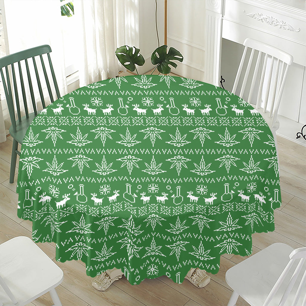 Christmas Pot Leaf Pattern Print Waterproof Round Tablecloth