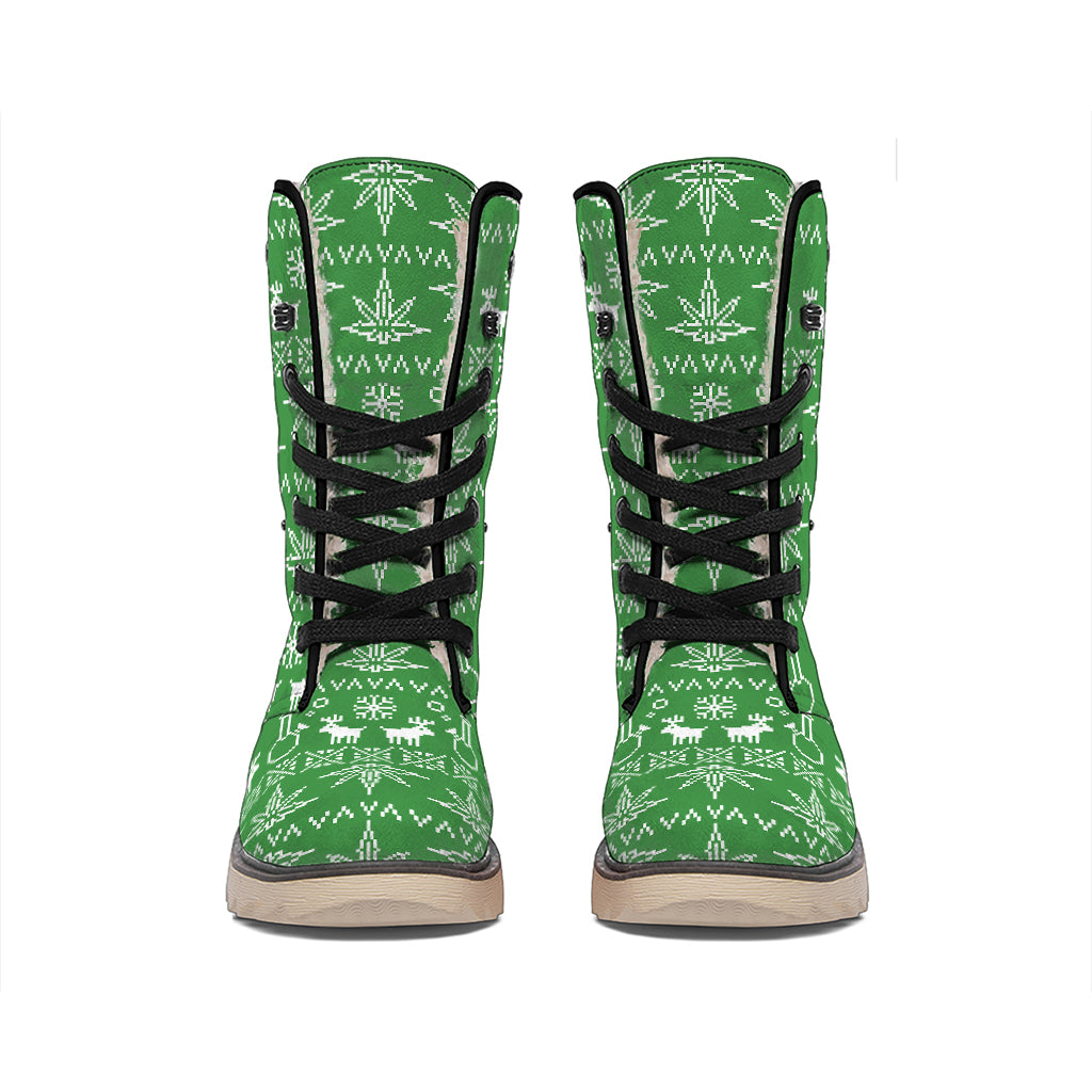 Christmas Pot Leaf Pattern Print Winter Boots