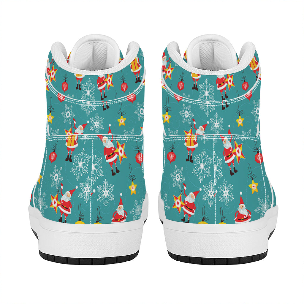 Christmas Santa Gift Pattern Print High Top Leather Sneakers
