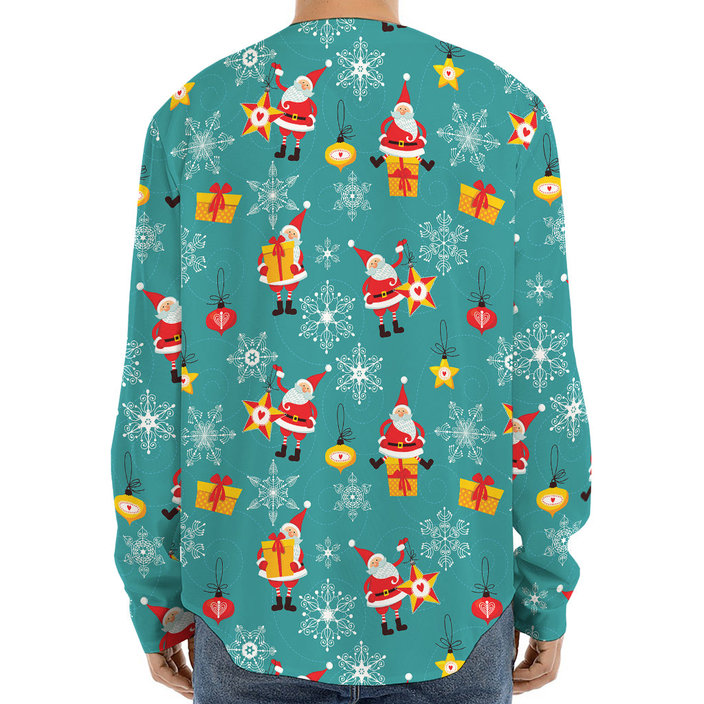 Christmas Santa Gift Pattern Print Long Sleeve Baseball Jersey