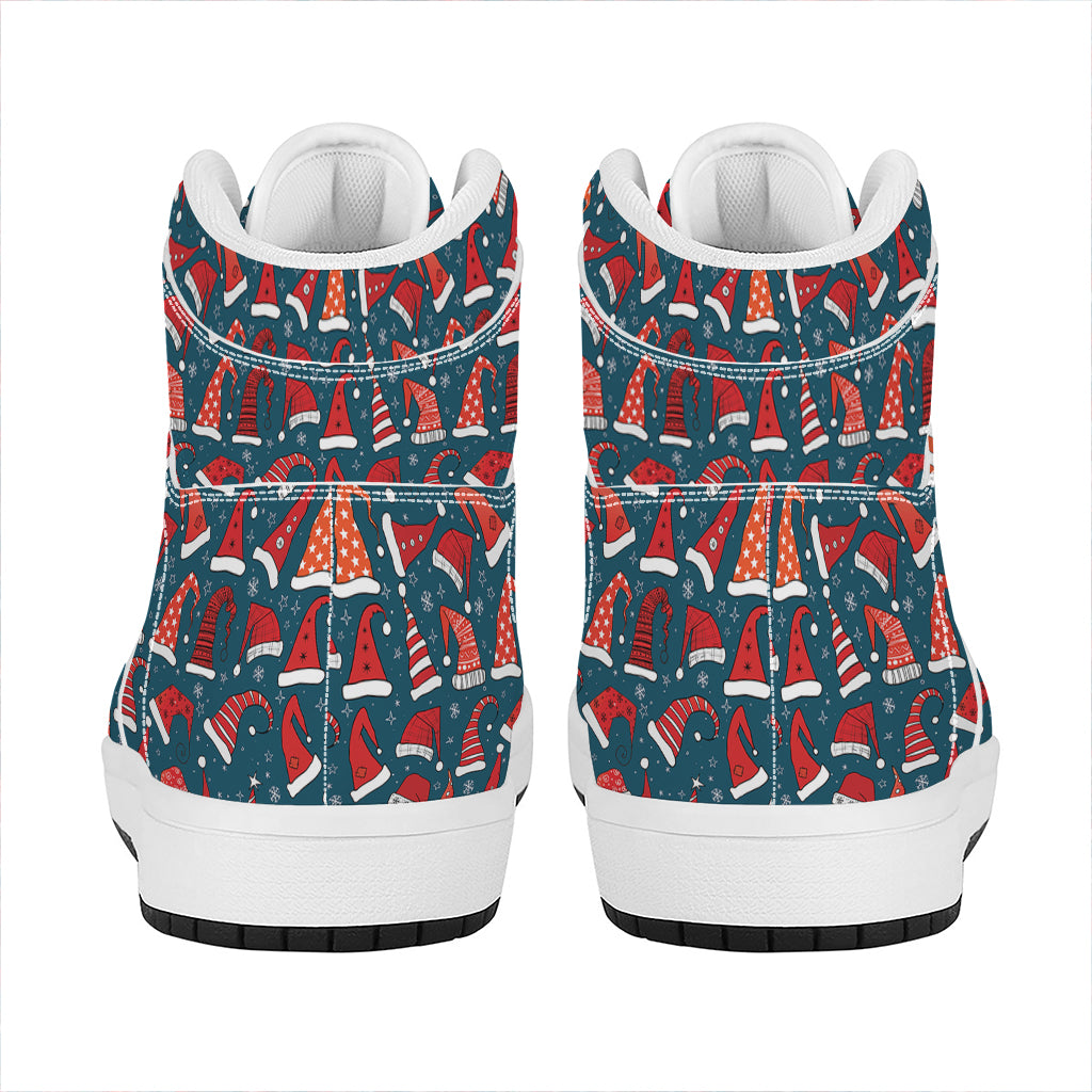 Christmas Santa Hats Pattern Print High Top Leather Sneakers