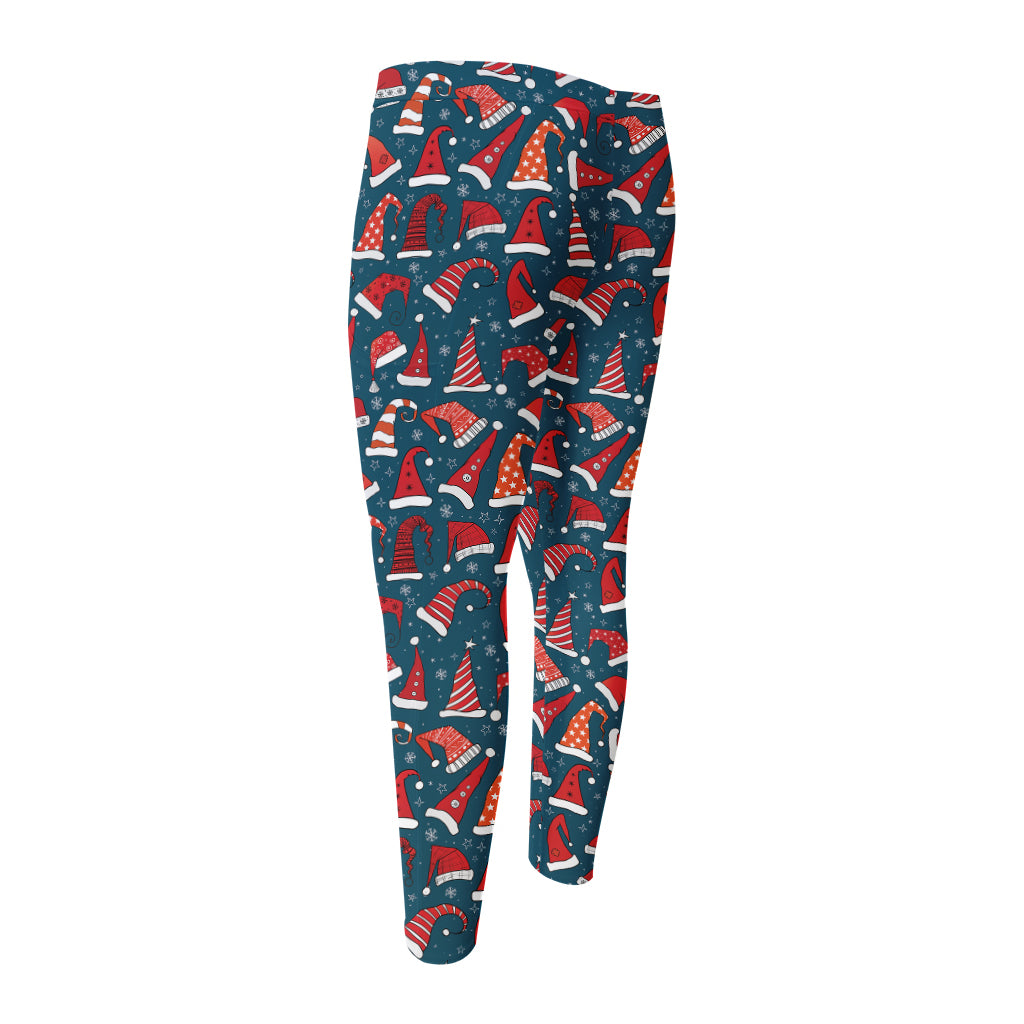 Christmas Santa Hats Pattern Print Men's Compression Pants
