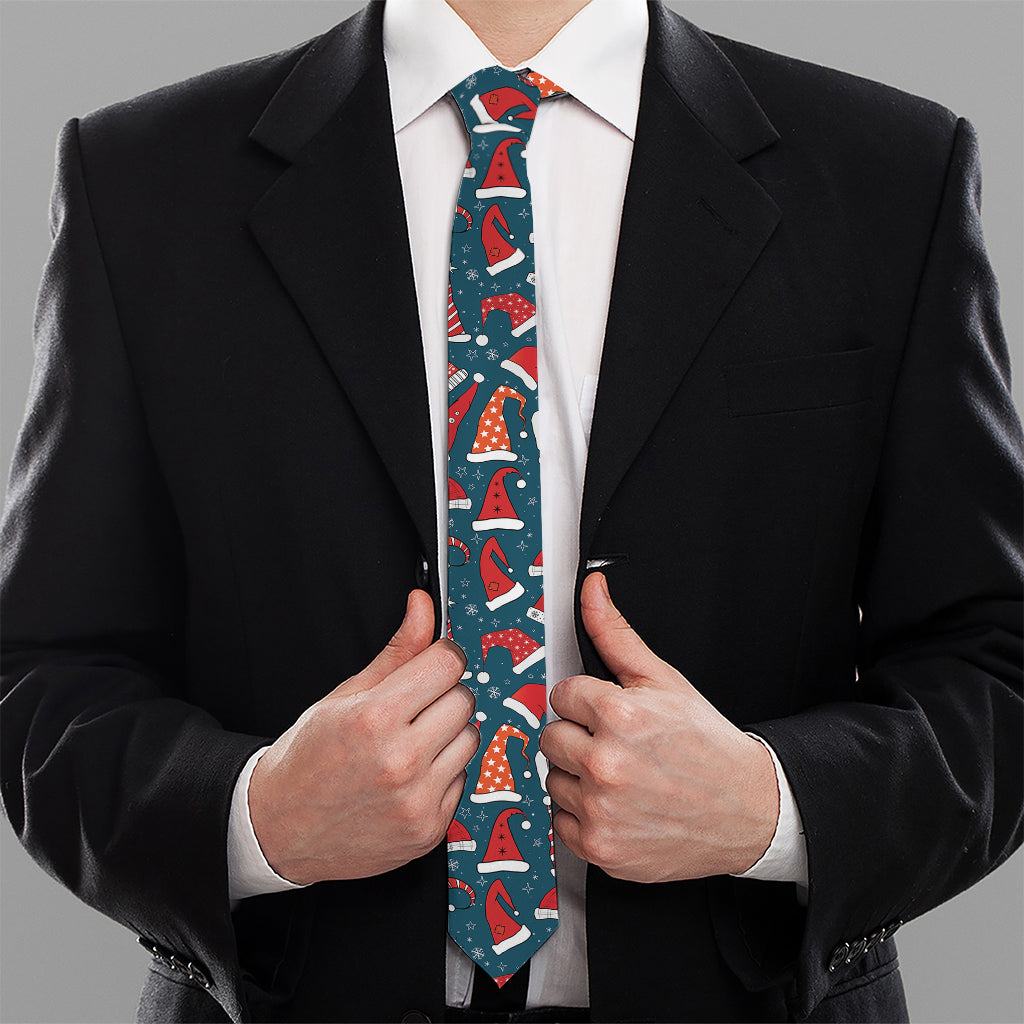 Christmas Santa Hats Pattern Print Necktie