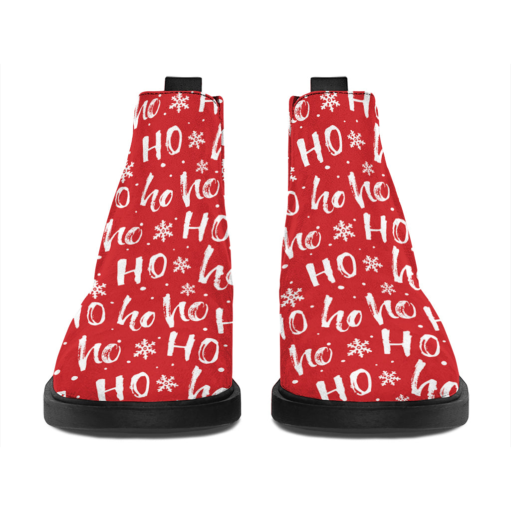 Christmas Santa Laugh Pattern Print Flat Ankle Boots