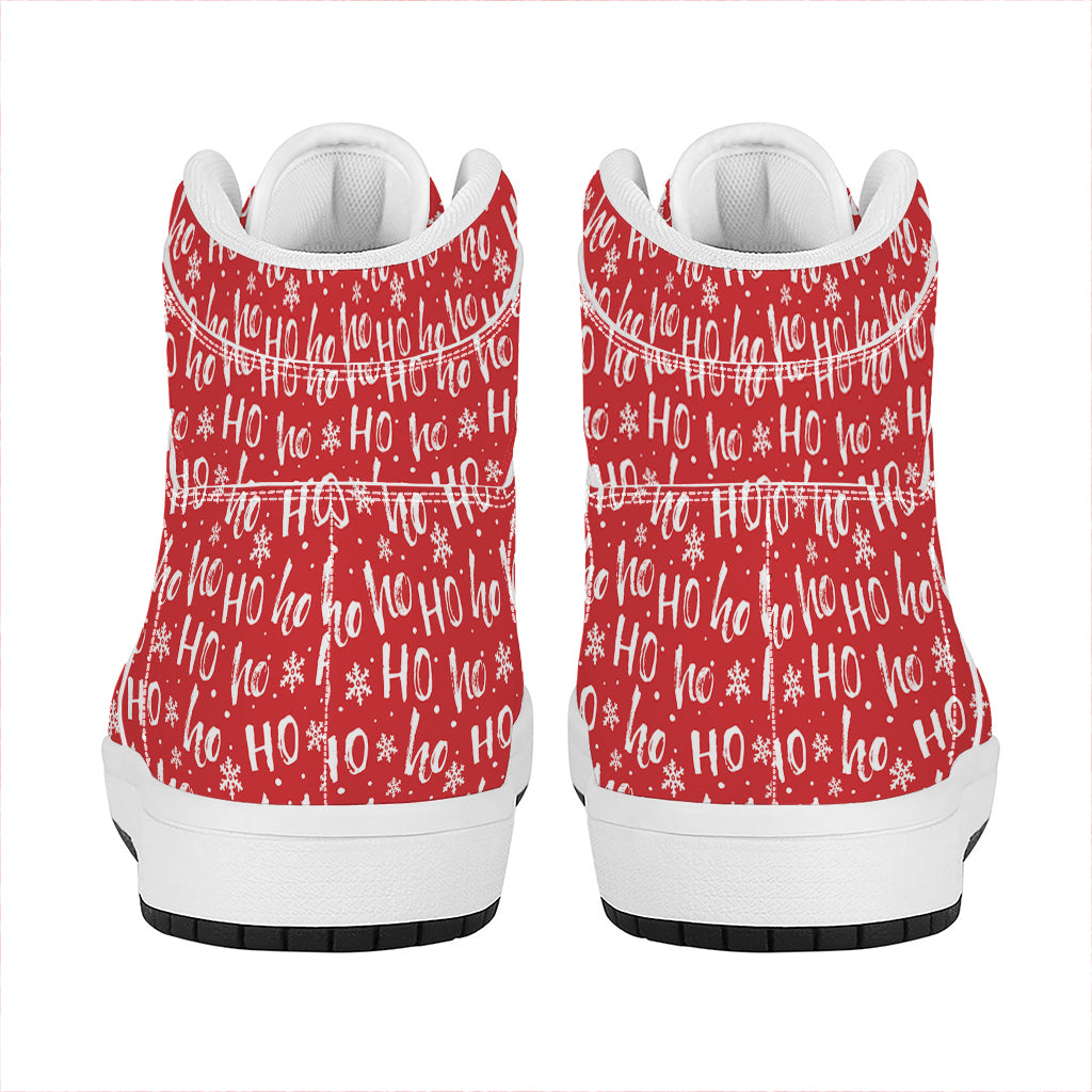 Christmas Santa Laugh Pattern Print High Top Leather Sneakers
