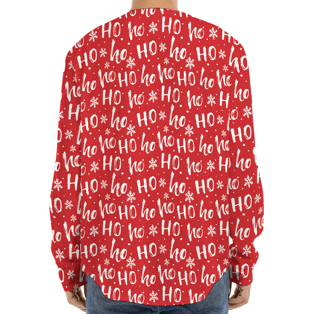 Christmas Santa Laugh Pattern Print Long Sleeve Baseball Jersey