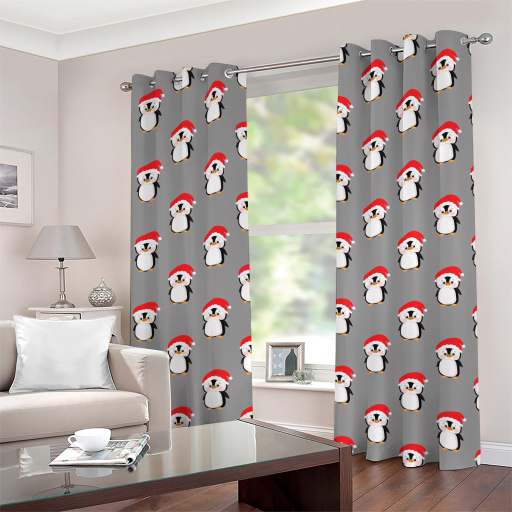 Christmas Santa Penguin Pattern Print Grommet Curtains