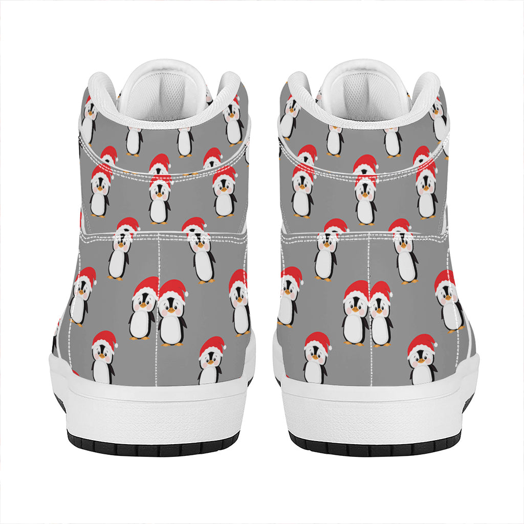Christmas Santa Penguin Pattern Print High Top Leather Sneakers