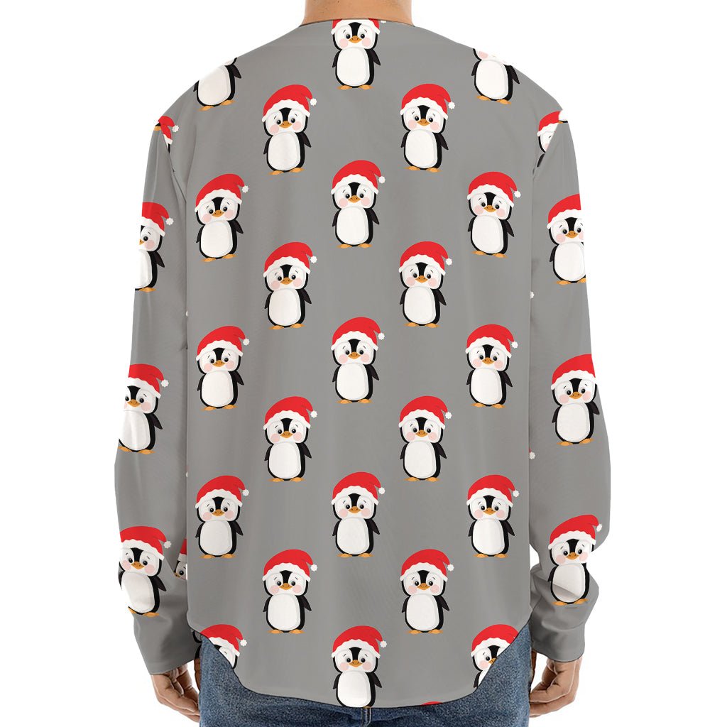 Christmas Santa Penguin Pattern Print Long Sleeve Baseball Jersey