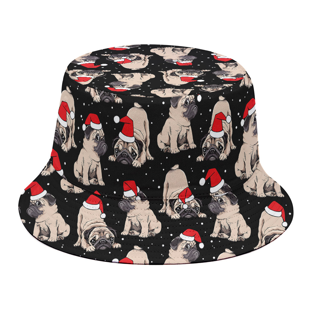 Christmas Santa Pug Pattern Print Bucket Hat