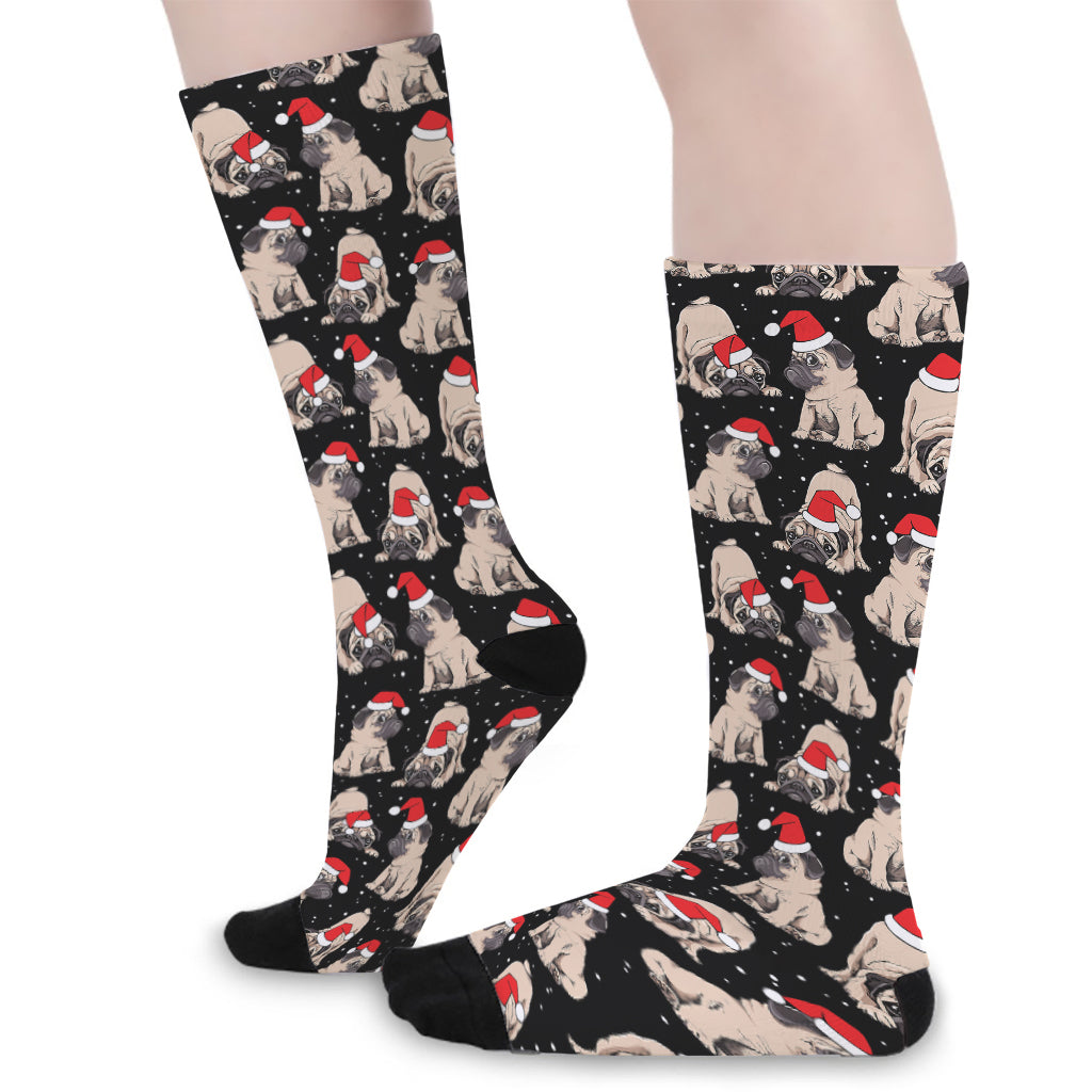 Christmas Santa Pug Pattern Print Long Socks