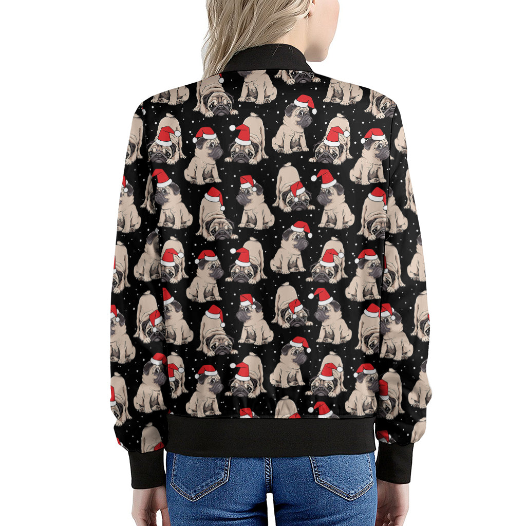 Christmas Santa Pug Pattern Print Women's Bomber Jacket