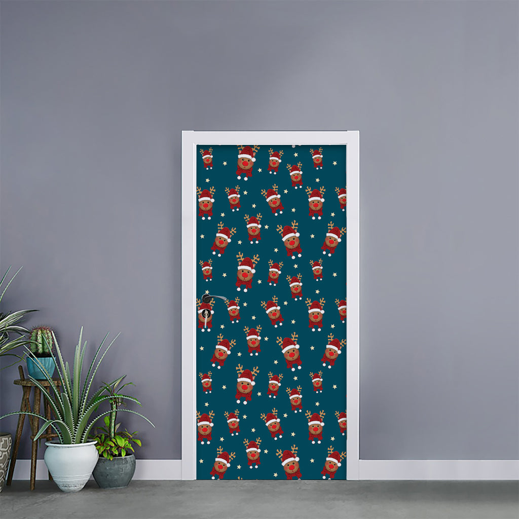 Christmas Santa Reindeer Pattern Print Door Sticker