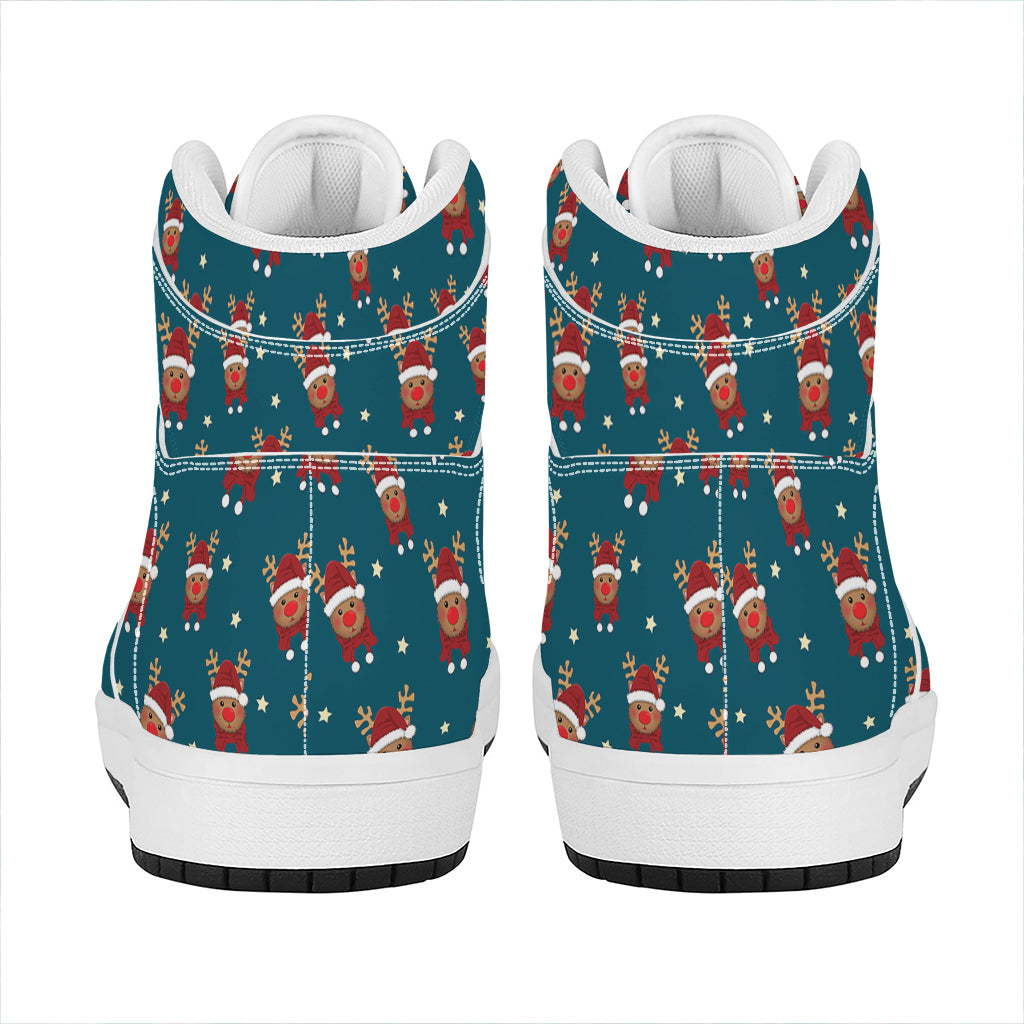 Christmas Santa Reindeer Pattern Print High Top Leather Sneakers