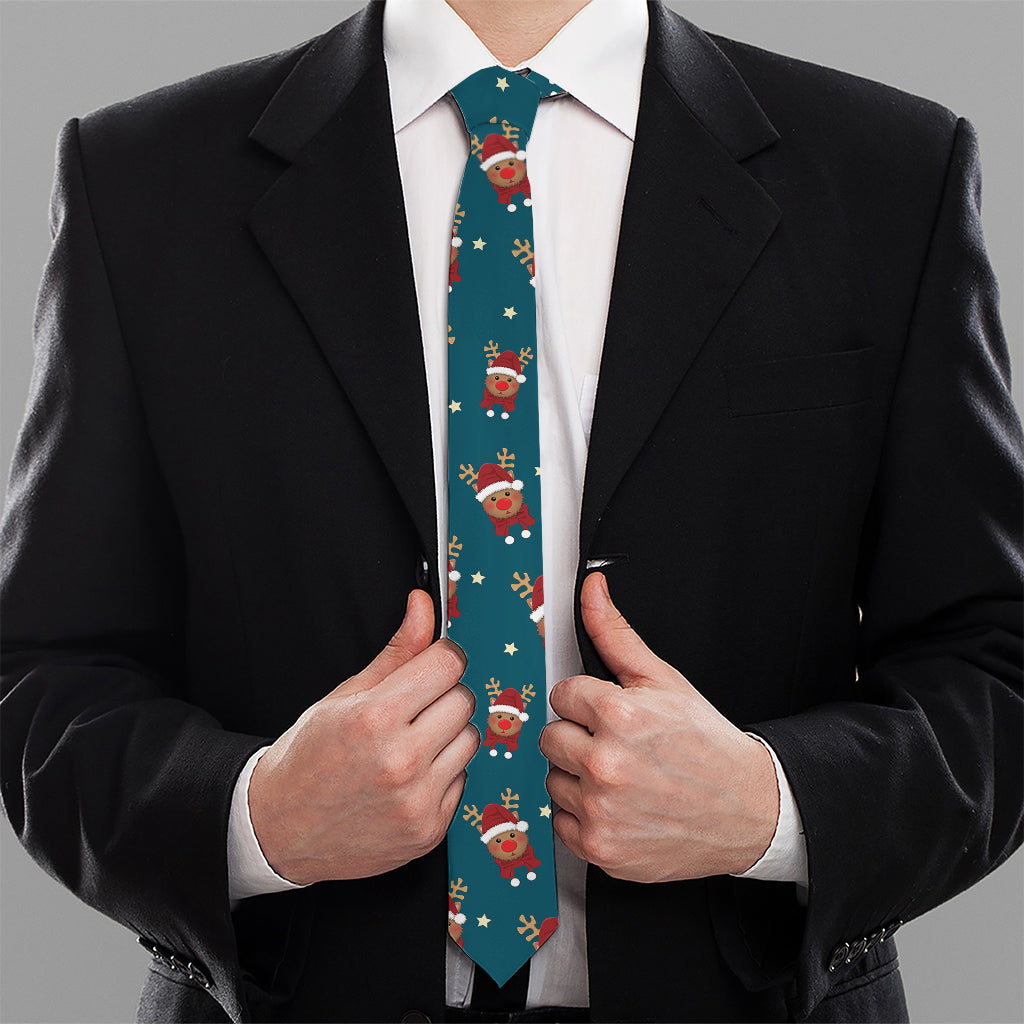 Christmas Santa Reindeer Pattern Print Necktie