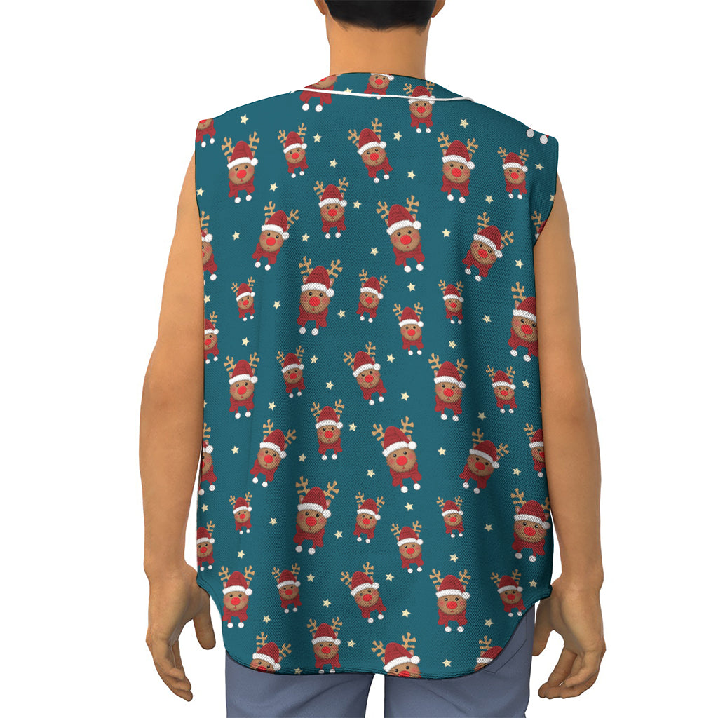 Christmas Santa Reindeer Pattern Print Sleeveless Baseball Jersey