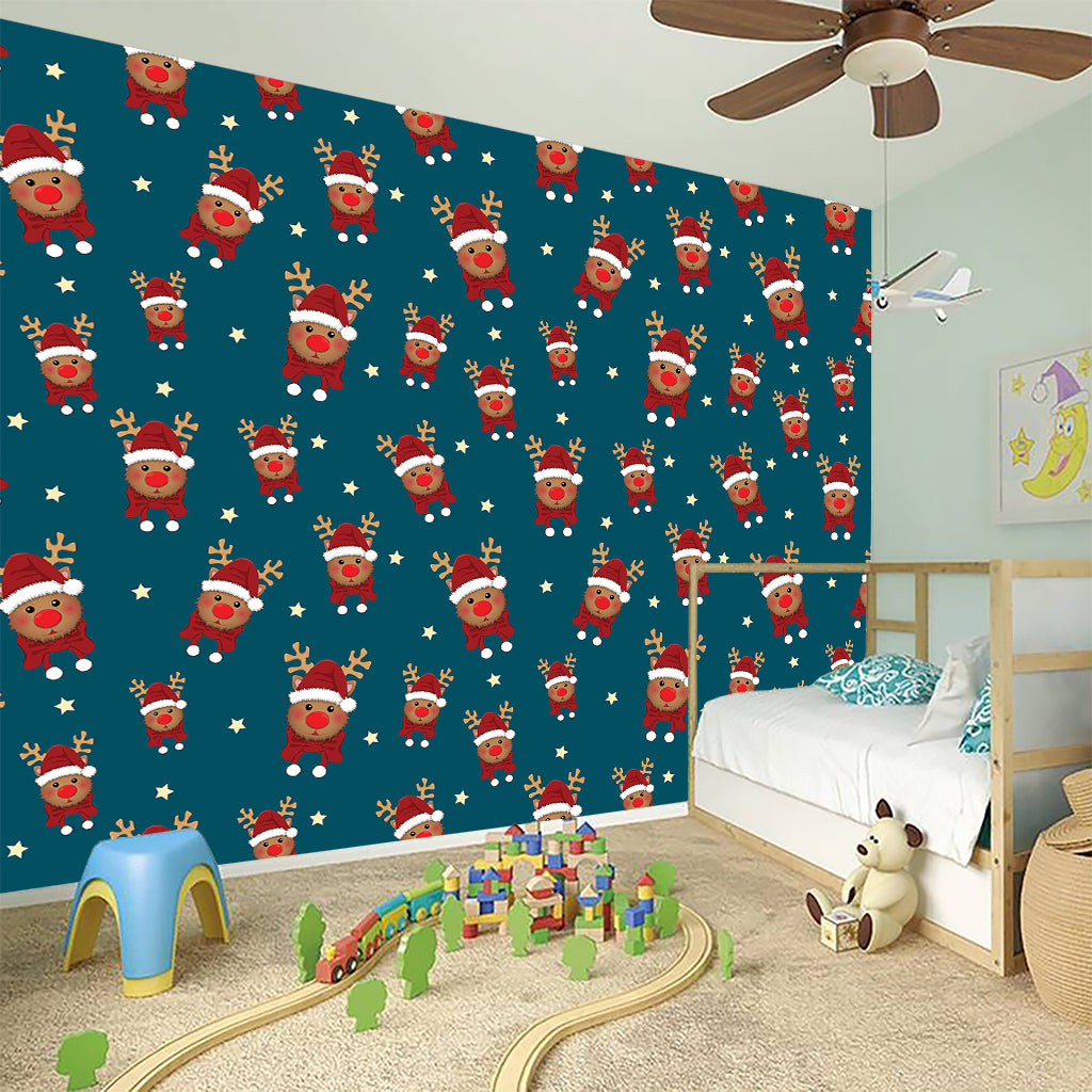 Christmas Santa Reindeer Pattern Print Wall Sticker