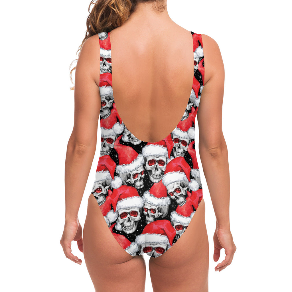 Christmas Santa Skull Pattern Print One Piece Swimsuit