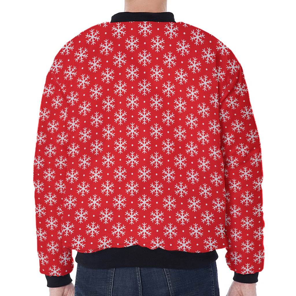Christmas Snowflake Pattern Print Zip Sleeve Bomber Jacket