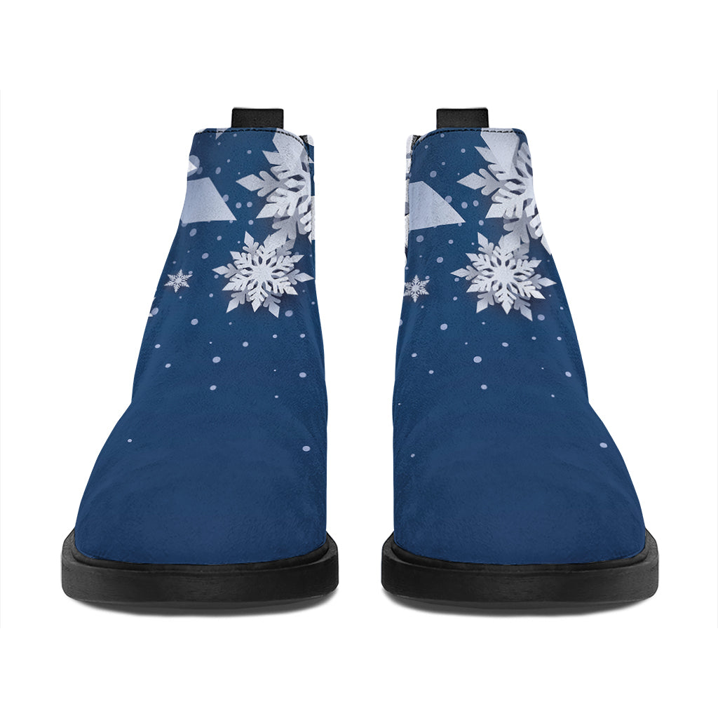 Christmas Snowflake Print Flat Ankle Boots