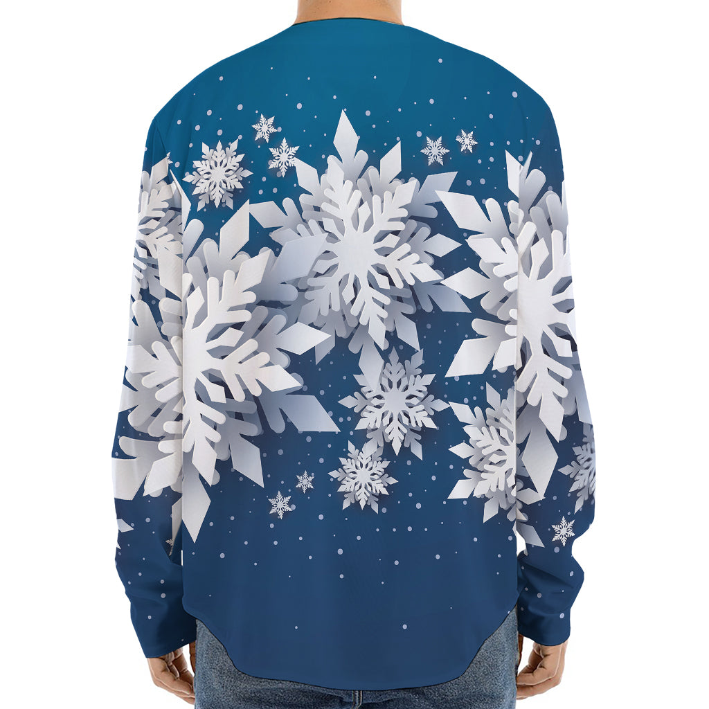 Christmas Snowflake Print Long Sleeve Baseball Jersey