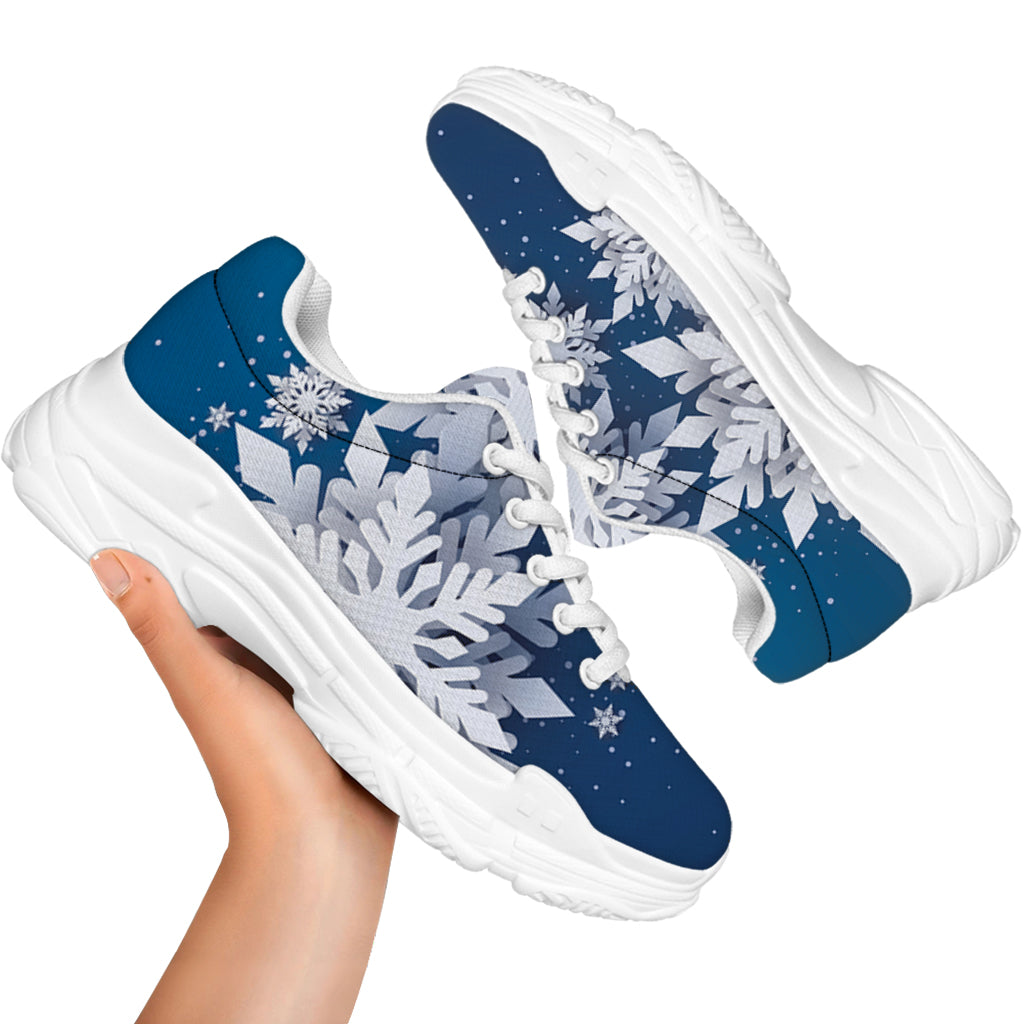 Christmas Snowflake Print White Chunky Shoes