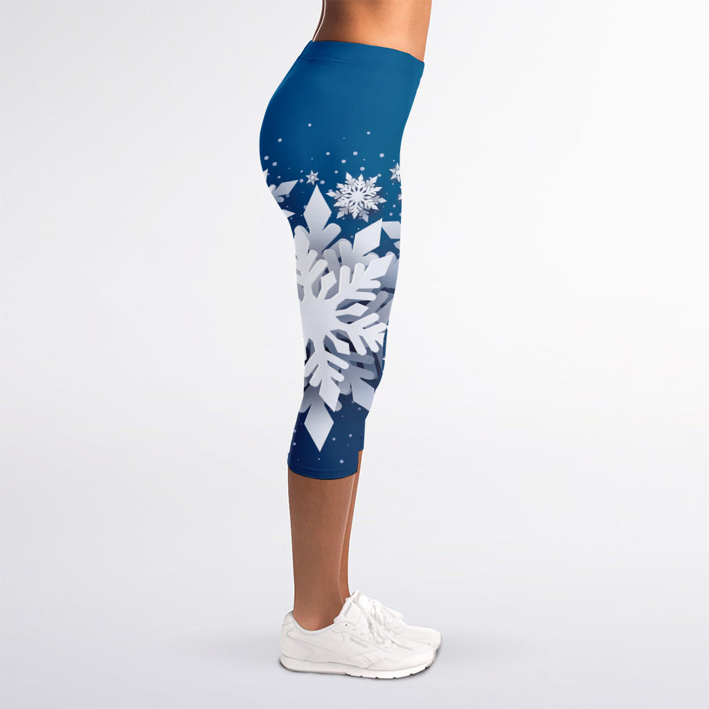 Christmas Snowflake Print Women's Capri Leggings