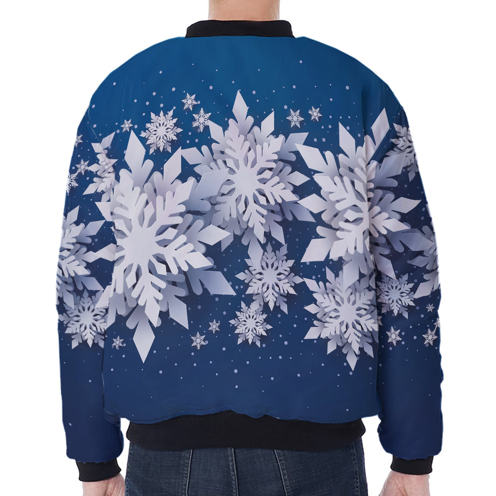 Christmas Snowflake Print Zip Sleeve Bomber Jacket