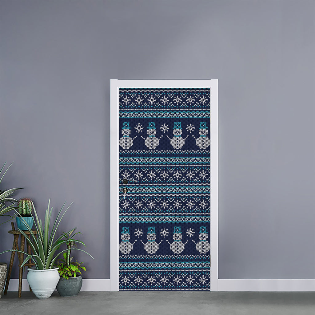 Christmas Snowman Knitted Pattern Print Door Sticker