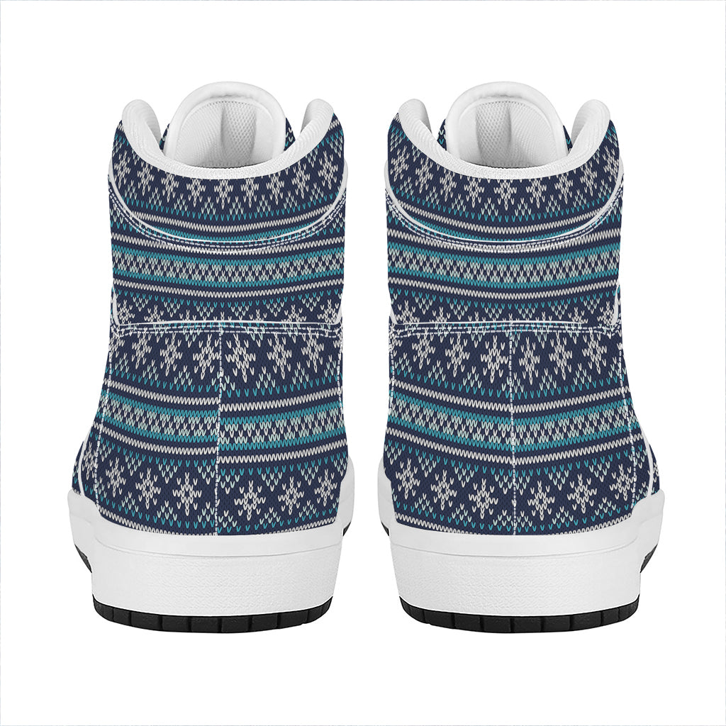 Christmas Snowman Knitted Pattern Print High Top Leather Sneakers