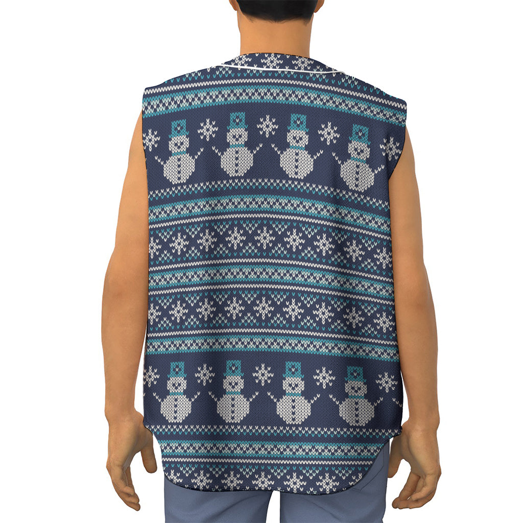 Christmas Snowman Knitted Pattern Print Sleeveless Baseball Jersey