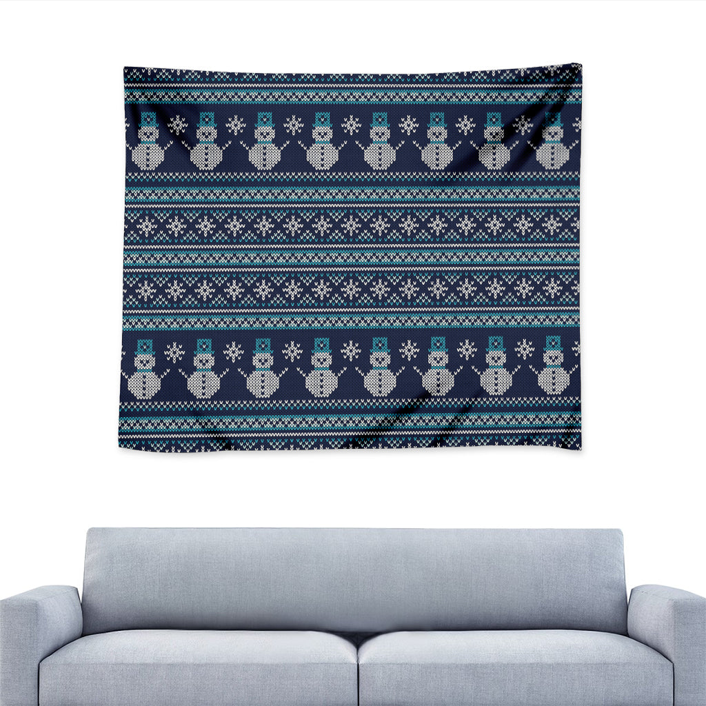 Christmas Snowman Knitted Pattern Print Tapestry