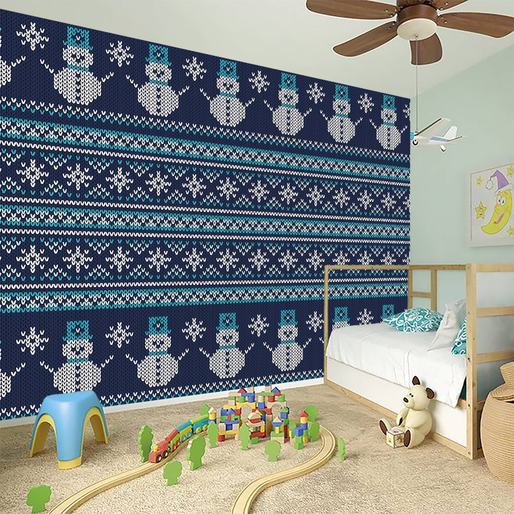 Christmas Snowman Knitted Pattern Print Wall Sticker
