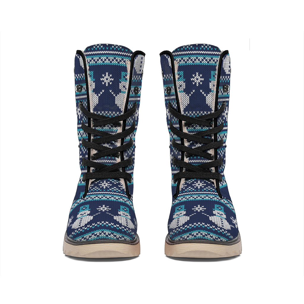 Christmas Snowman Knitted Pattern Print Winter Boots