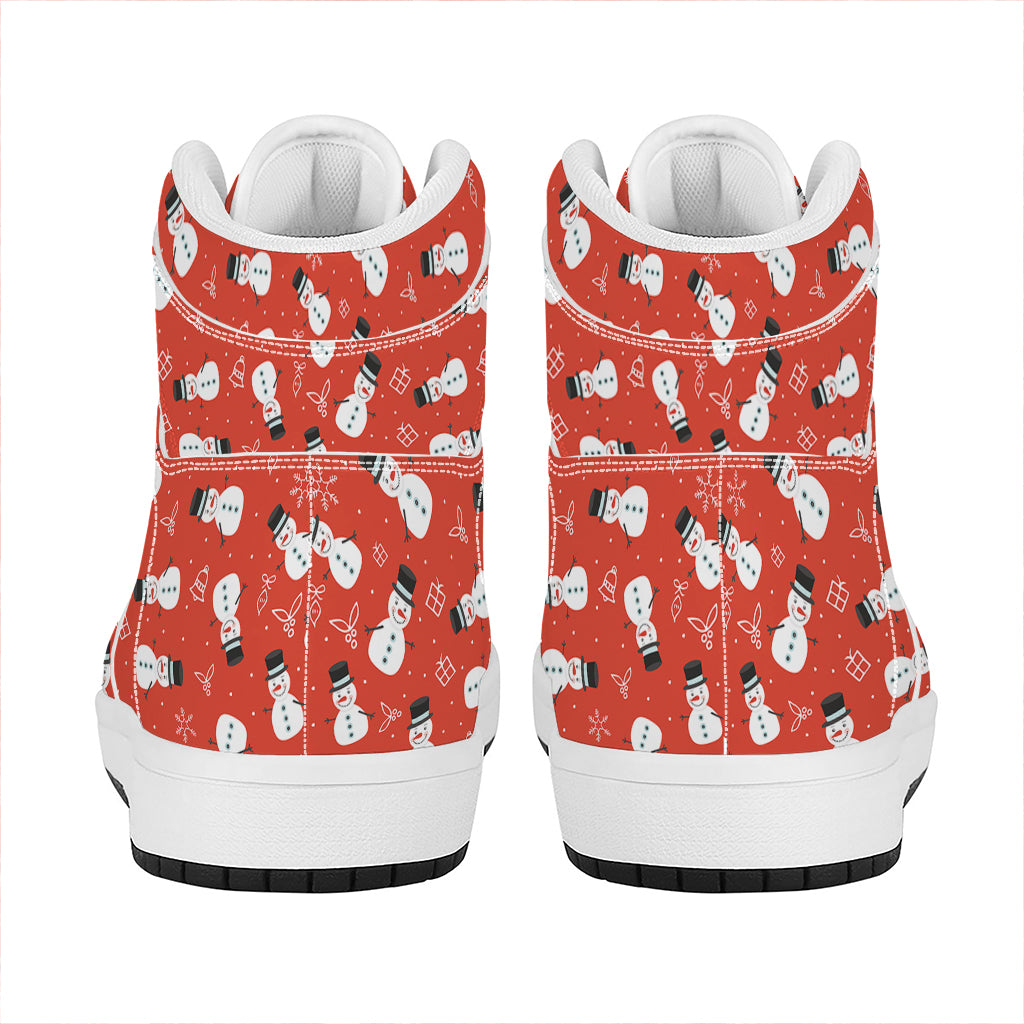 Christmas Snowman Pattern Print High Top Leather Sneakers