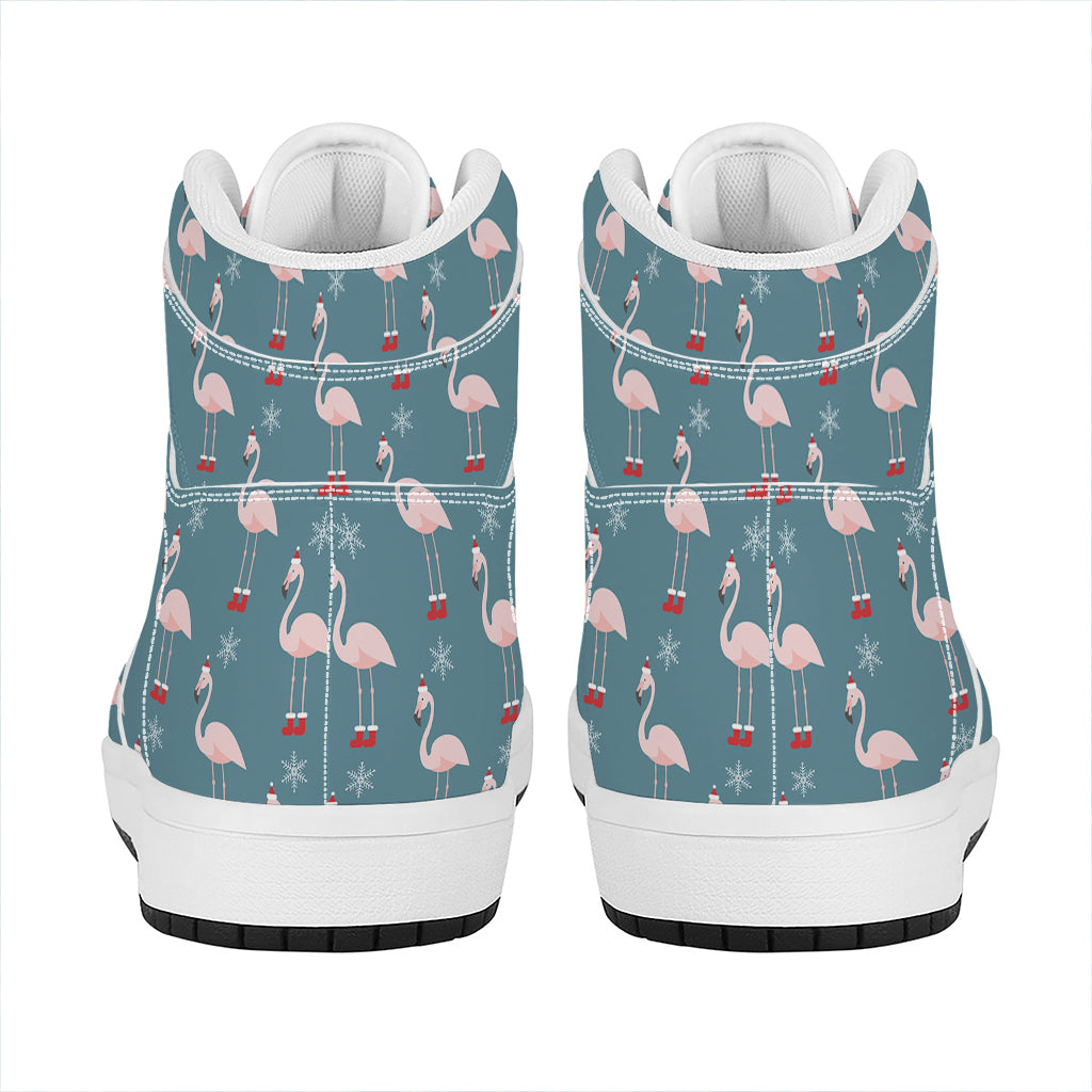Christmas Snowy Flamingo Pattern Print High Top Leather Sneakers