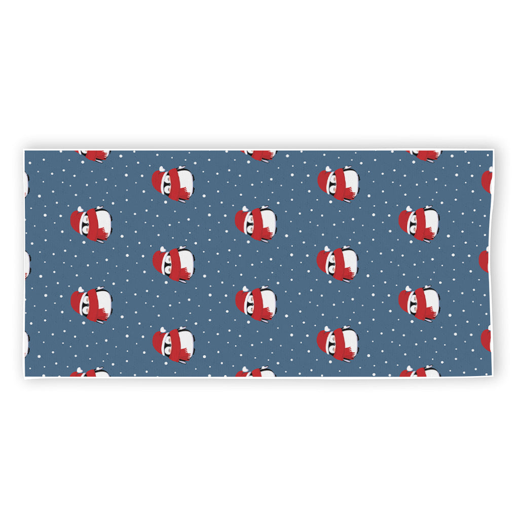 Christmas Snowy Penguin Pattern Print Beach Towel
