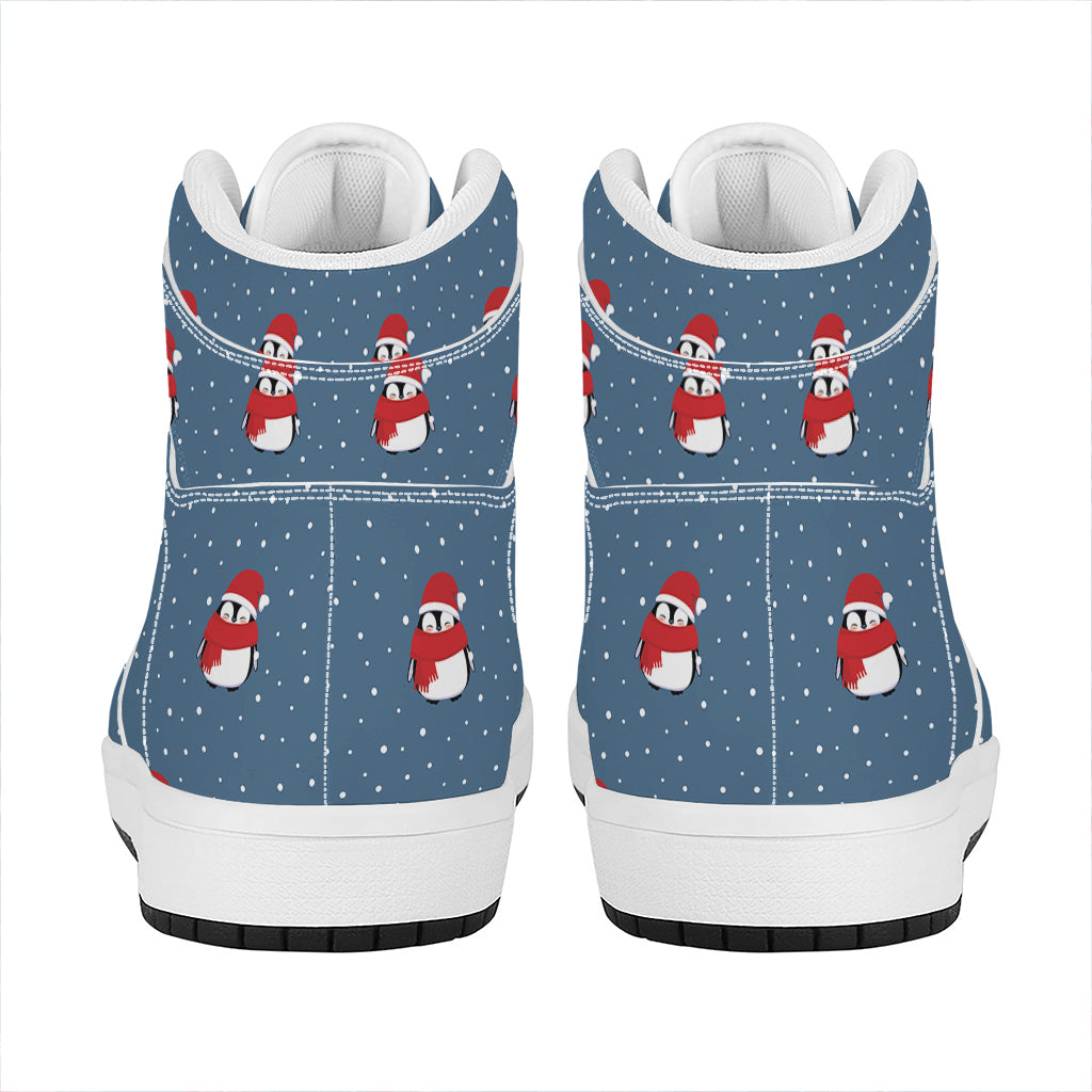 Christmas Snowy Penguin Pattern Print High Top Leather Sneakers