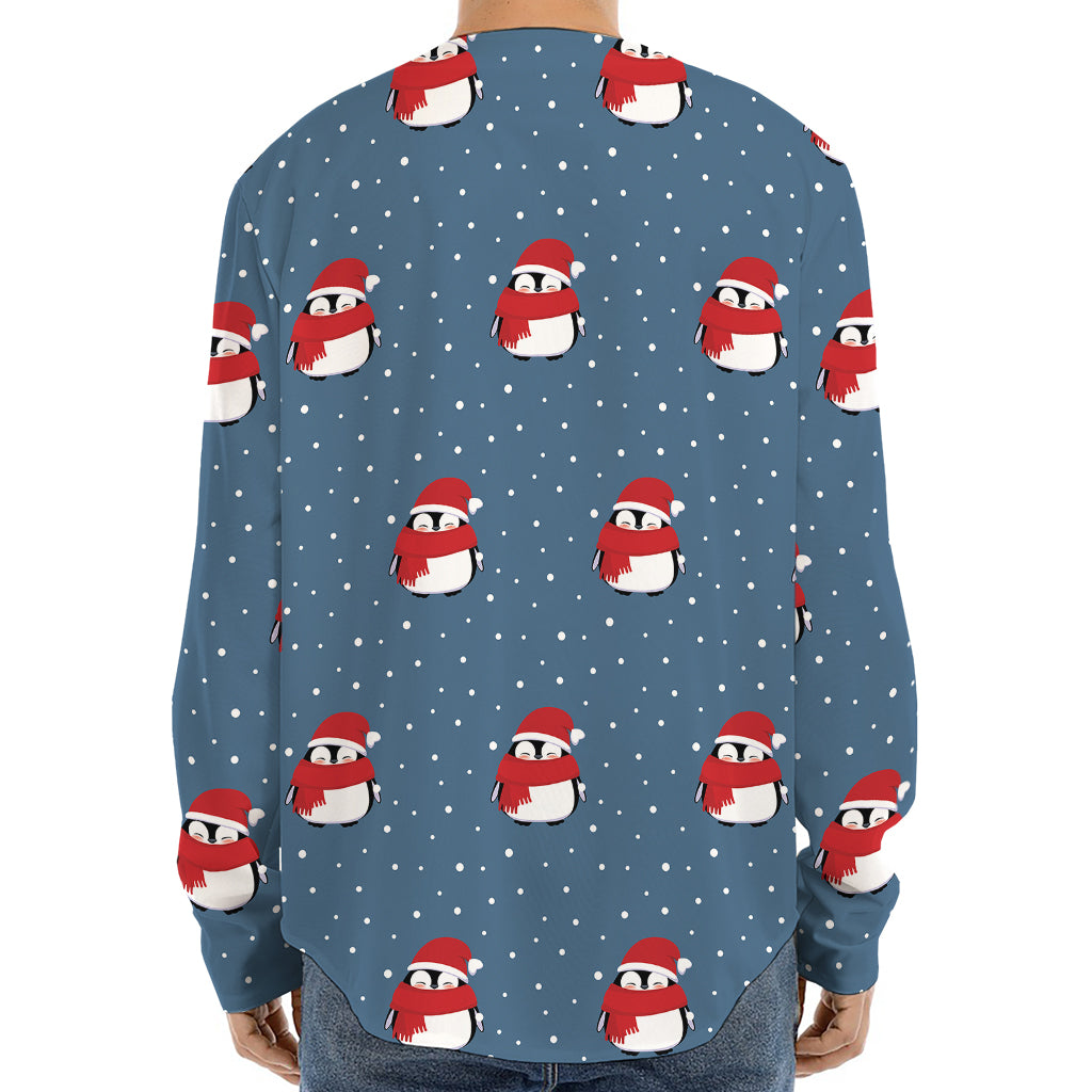 Christmas Snowy Penguin Pattern Print Long Sleeve Baseball Jersey