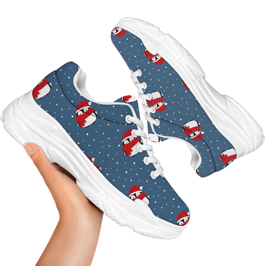 Christmas Snowy Penguin Pattern Print White Chunky Shoes