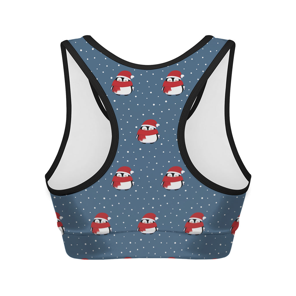 Christmas Snowy Penguin Pattern Print Women's Sports Bra