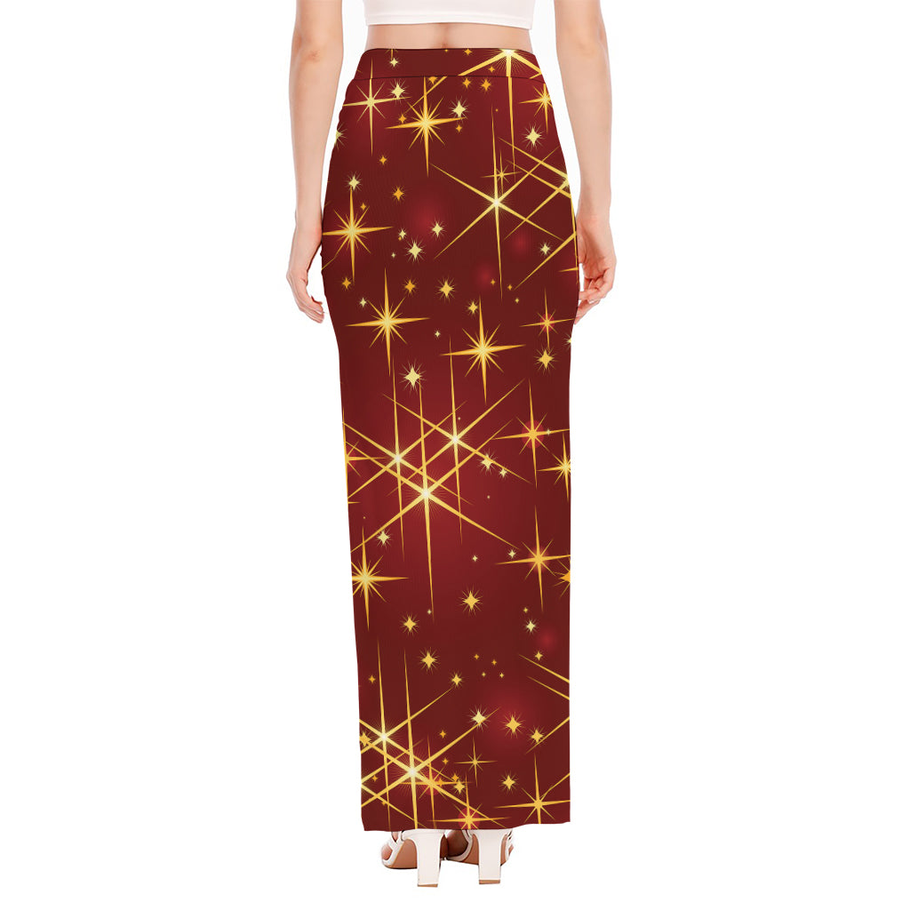 Christmas Sparkle Print High Slit Maxi Skirt