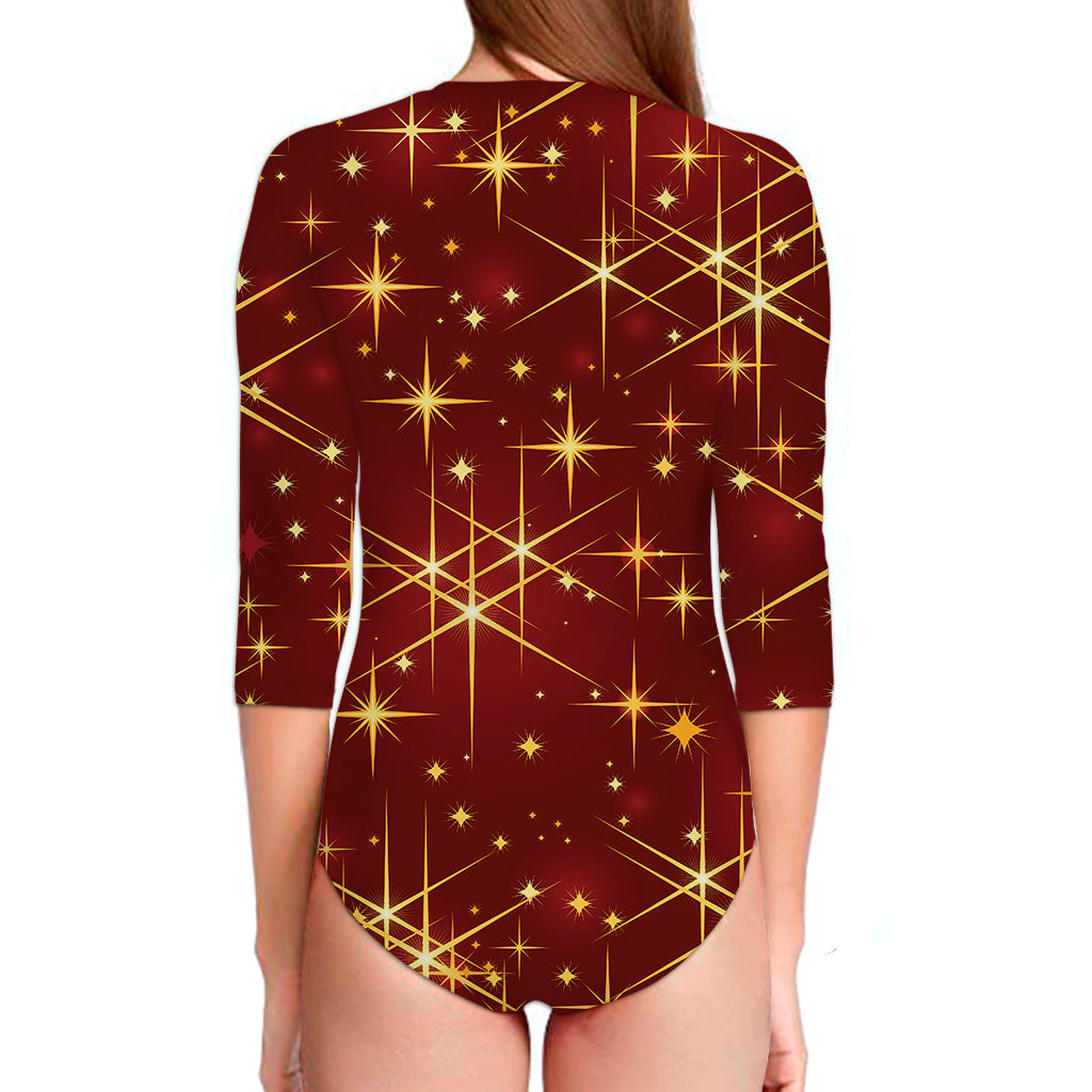 Christmas Sparkle Print Long Sleeve Swimsuit