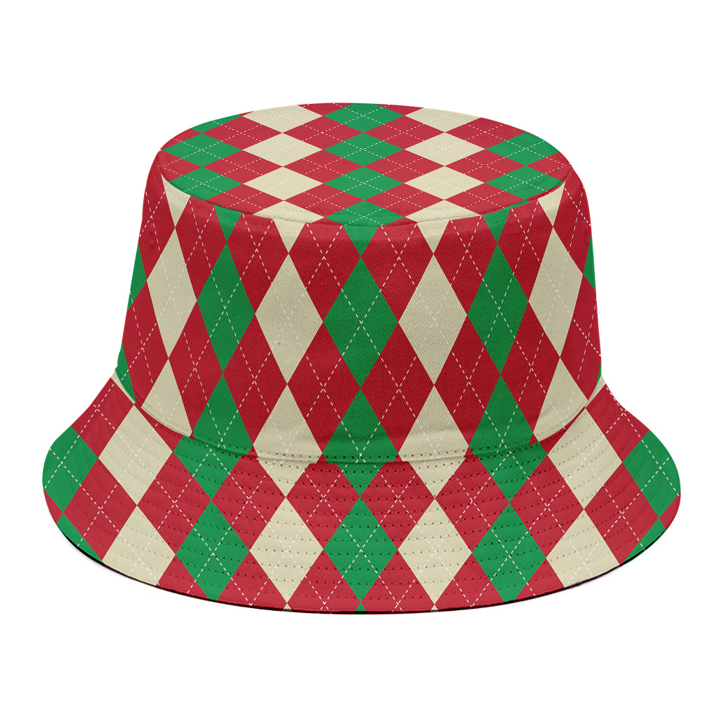Christmas Themed Argyle Pattern Print Bucket Hat