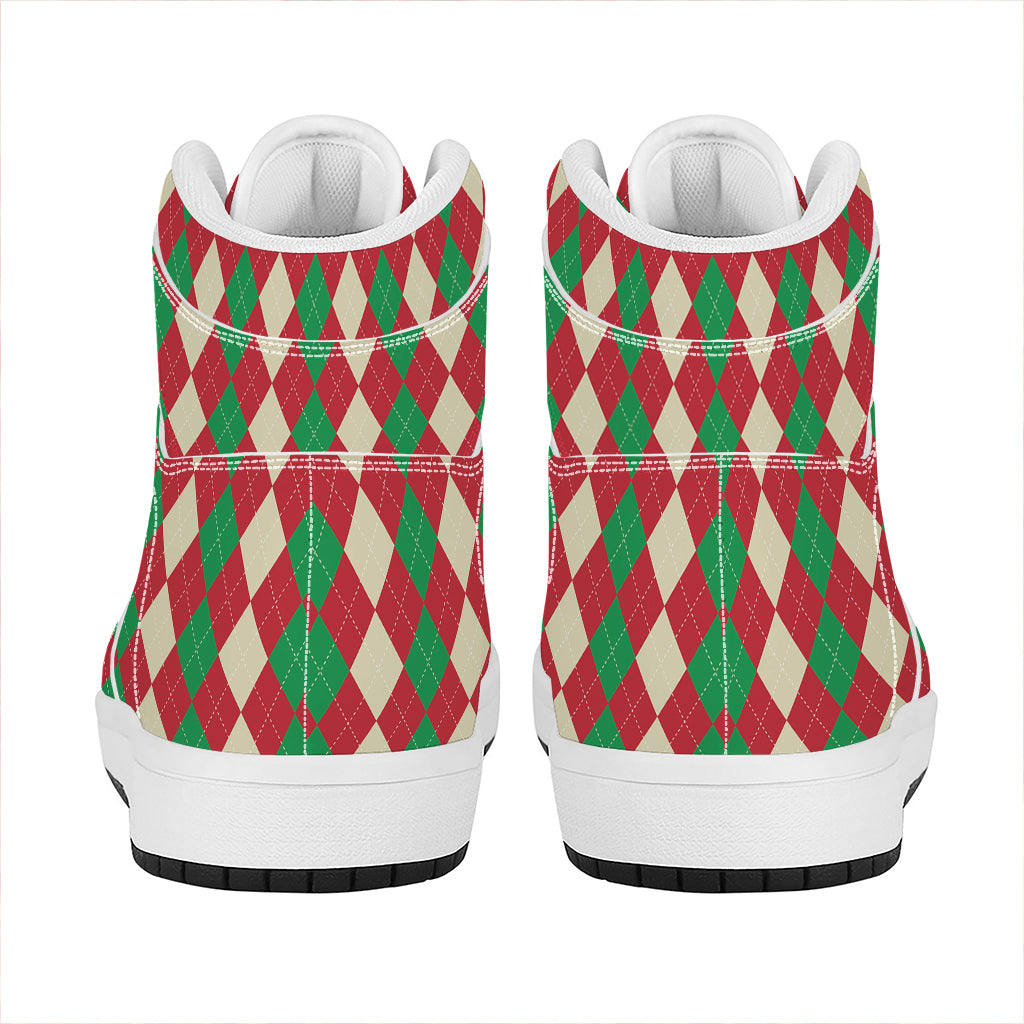 Christmas Themed Argyle Pattern Print High Top Leather Sneakers