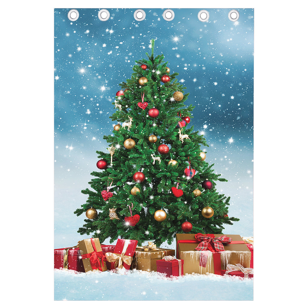 Christmas Tree And Snow Print Curtain