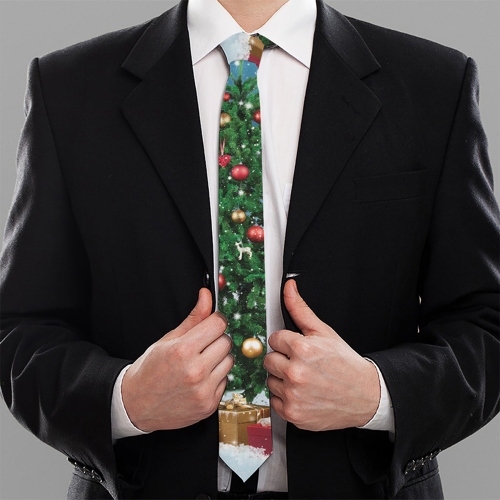 Christmas Tree And Snow Print Necktie