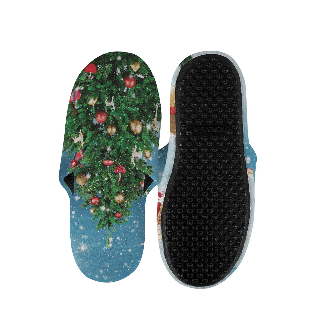 Christmas Tree And Snow Print Slippers