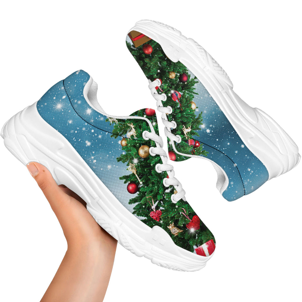 Christmas Tree And Snow Print White Chunky Shoes