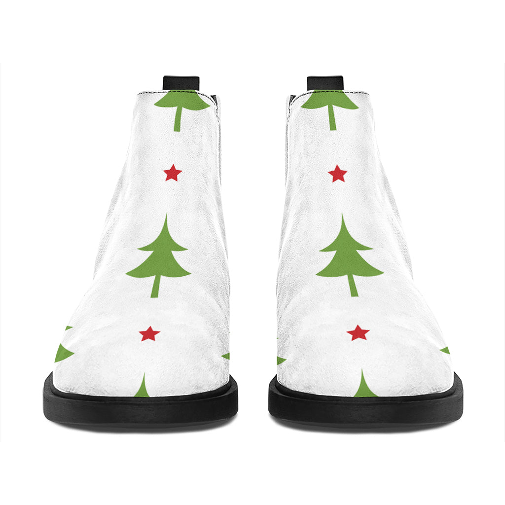 Christmas Tree And Star Pattern Print Flat Ankle Boots